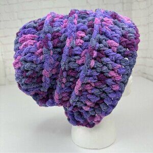 Handmade New Purple Pink Chunky Chenille Slouchy Winter‎ Knit Beanie Large